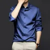 Fashion High Quality Luxury Elegant Mens Shirt Social Long Sleeve Solid Slim Fit Casual Formal Business Silk Shirts 240314