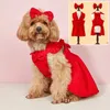 Vêtements pour chiens Robe en velours côtelé Vêtements de Noël Grand nœud Pet Chiot Jupe Bowknot Headbadns Costume Chemise chaude