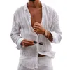 Mäns casual skjortor män lapel långärmad skjorta toppar veckade tunn fast färg enkel breasted v-ringstil andas andas