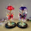 Rose Light Artificial Galaxy Lamp with Butterfly and Colorful LED Flowers In Glass Battery Powered Gifts for Women 240314