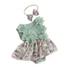 Girl Dresses Born Baby Girls Rompers Sleeveless Floral Print Skirt Hem Infant Bodysuits With Headband Summer Clothes