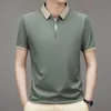 ポロシャツメンズビジネスノーマルショートスリーブストライプクラシックフィットストレッチゴルフTシャツ作業夏の韓国のソリッド服240309