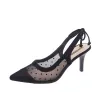 ブーツ2022夏の新しい先の尖った女性靴ファッションミディアーヒールポルカドットハイヒール薄かヒールパンパーティーサンダル