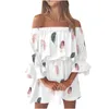 Robes décontractées Été Slash Cou pour femmes 2024 Plage Sexy Hors Épaule Volants Tunique Robe Lâche Manches Courtes T-shirt
