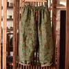 Spodnie damskie Johnature Women Vintage Print kwiatowy szeroki nóg elastyczna talia Ramie Spring spodni 2024 LUSKIE