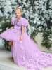 Champagne Flower Girl Dresses Tulle Puffy Petal And 3D Rose Flowres With Tailing For Wedding Birthday Banquet Princess Gowns 240312