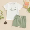Kleidungssets Kleinkind Baby Junge 2 Stück Sommer Outfits Kurzarm Rundhals T-Shirts mit Buchstaben und elastische Taille Shorts Geburtstagsfeier