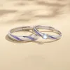 Anéis de cluster europeu s925 prata esterlina roxo esmalte moonstone anel ajustável para mulheres homens festa de aniversário presente de casamento jóias