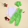 Ensembles de vêtements pour bébés garçons et filles, combinaison de noël, ensemble de lettres de monstre vert imprimé, barboteuse floue, pantalon de costume à bretelles