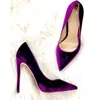 Robe chaussures violet bleu royal velours haut talon sexy bout pointu pompes femme fête talons super stiletto mariage