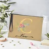 Borse per cosmetici Personalizzazione del nome Borsa per il trucco con alfabeto dorato con fiori, regalo per insegnanti. Astuccio per rossetti da viaggio in lino da donna