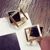 Stud Earrings 2024 Fashion Brincos Gold Color Jewelry Big Blue Crytal Square For Women Gift