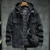 Liner Thicker Winter Black Hooded Denim Jacket Outerwear Warm Men Lining Plus Cotton Thick Cowboy Jacket Coat Large Size 5XL 240315