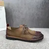 Zapatos informales Johnature Vintage cuero genuino 2024 otoño suela suave con cordones mujeres planas hechas a mano Color sólido