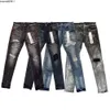 Мужские джинсы Фиолетовые дизайнерские джинсовые брюки с вышивкой Модные брюки с дырками Размер США Хип-хоп Проблемные брюки на молнии