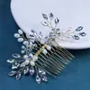 Kopfschmuck Hochzeit Haarkamm Perle Braut Kopfbedeckung Strass Ornament Seite Damen und Mädchen (Gold)