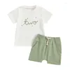 Kleidungssets Kleinkind Baby Junge 2 Stück Sommer Outfits Kurzarm Rundhals T-Shirts mit Buchstaben und elastische Taille Shorts Geburtstagsfeier