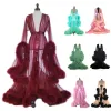 Solid Color Maternity Robes Women Long Dress Tulle Bathrobe Dresses Birthday Party Bridal Fluffy Sleepwear