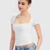 Blusas femininas femininas slim fit verão top elegante pescoço quadrado manga curta camiseta coleção cor sólida tops para