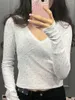 Women's T Shirts Women S Spring Autumn Crop Tops Long Sleeve V Neck Lace Trim Short Floral T-shirt