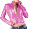 Women's Jackets Gothic Glossy Women PVC Leather Turn-down Neck Short Streetwear Wetlook Faux Latex Slim Fit Front Zip Coats Party Club