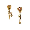 Boucles d'oreilles à clous pour femmes, bijoux de luxe exquis, couleur or, Rose incrusté de zircone cubique rouge, tendance, élégant, romantique et Chic