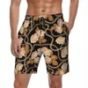 Pantalones cortos para hombre, bañadores informales con estampado de cadenas y perlas, pantalones cortos de playa de talla grande transpirables con eslabones dorados para surfear