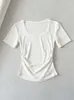 T-shirt da donna 2024 T-shirt a maniche corte con raccolta laterale sexy casual estiva 2024 Top corto in maglia tinta unita