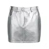 Jupes Sexy taille basse jupe en cuir femmes mode argent sac de base hanche a-ligne Mini S649