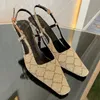 Slingback Tacchi alti Sandali firmati Mocassini Décolleté da donna Tacco medio Maglia nera con cristalli Stampa scintillante Tacco a forma di gattino Ciabatte con cinturino alla caviglia in pelle di gomma