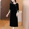 Party Kleider Vintage Gedruckt Gold Samt Kleid Mode Temperament Frauen Lose Lange Elegante Koreanische Volle Hülse