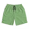 Men's Shorts Bathing Suit Green Curve Print Gym Summer Swirl Lines Casual Beach Sports Surf Fast Dry Swimming Trunks