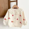 Vestes d'automne pour bébés filles, Cardigan en tricot pour nourrissons, princesse brodée de champignons, pull à col Lotus, vêtements tricotés pour filles