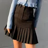 Kjolar koreanska mode y2k veckade kvinnor 2024 fast färg hög midja mini sommar harajuku kawaii khaki svart kjol gotisk
