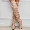 HBP Non-Brand Suede Botas Largas De Mujer Stiletto Heel Wrinkle Long Trendy Sexy Lady Over the Knee Thigh High Boots for Women