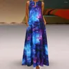 Vestidos casuais verão feminino 3d dimensional padrão vestido moda vintage v-pescoço sem mangas tanque longo solto conforto vestidos