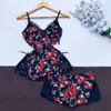 Homens sleepwear mulheres rosa laço floral impressão curto conjunto y2k pijama sexy doce meninas homewear v-pescoço shorts pijama lingerie