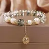 Strand Feehow Hur Pearl Open Pärled Armele For Women Elegance Green Crystal Bead Armband Charms Utsökta hängsmycken gåvor