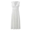 Casual Jurken Witte Dames Maxi-jurk Elegante V-hals Taille Tuniek Lange Hoge Mouwloze Zomergewaden Longues