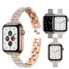 Pulseira de joias de metal com corrente de diamante de quatro fileiras, pulseira de elo, pulseira de relógio para Apple Watch Series 3 4 5 6 7 8 9 iWatch 40mm 41mm 44mm 45mm Ultra 49mm