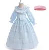 Filles cosplay sirène robes filles falbala revers manches bouffantes taille rétraction robe de princesse enfants vêtements de performance Z4298