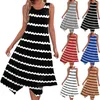 Casual Dresses Summer Women Randig klänning Oregelbunden hem ärmlös Midi Fashion Loose Elegant Party Vestidos