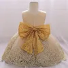 Summer Sequins Bow Baby Girl Dress Gold 1st First Birthday Princess Wedding Kids Party Dresses For Girl Bridemaids Evening Gown 240307