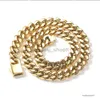 Hip Hop 8mm-12mm Wide Gold Serling Sier Cuban Rink Stain for Men Necklace Smooth Spring Boxle