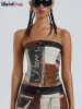 Tops Knop Vintage Zomer Trend Casual Corset Top Streetwear Wild Vest Raar Poes PU Leer Patchwork Print Tube Tops Dames Y2K Zip