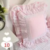 Pillow European Embroidered Cover Princess Ruffle Lace Satin Cotton Backrest Lumbar Square Hold Case