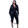 Sets Plus Size Sequined Zipper Design Pants Set Glitter Silver Party Two Piece Pants Set Women Club Night Outfits 3xl 4xl 5xl 6xl