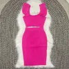 Högkvalitativ kändis sexig mode grön gul ruffles bodycon rayon två stycken bandage klänning två stycken kjol set 240315