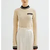 Kvinnors tröjor Autumn Slim Round Neck Kontrast Färg långärmad ull blandad stickad kvinnor botten