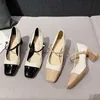 HBP Non-Brand Dames hoge hakken zacht leren Mary Jane schoenen kleurblokkerende schoenen dikke schoenen